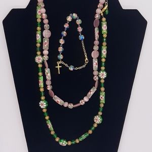 Vintage Boho Hand Painted Cloisonne bead set